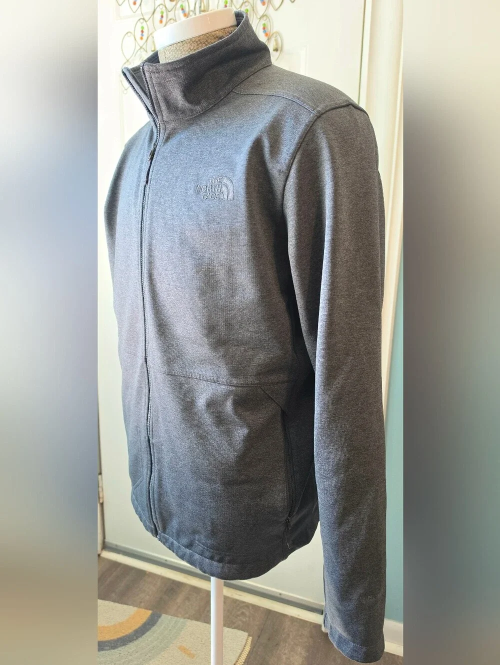 The North Face Apex Bionic Softshell Windwall Full Zip Jacket Mens L Grey Therma